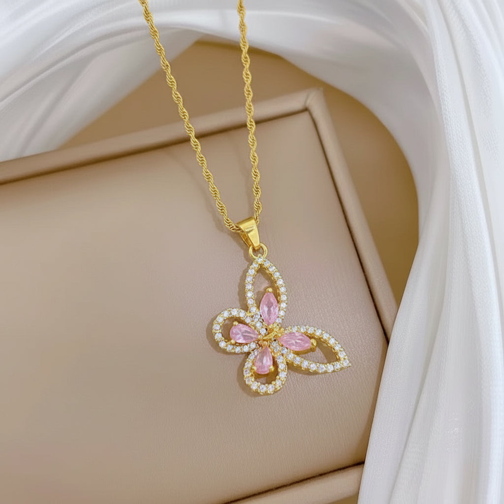 PINK PETAL BUTTERFLY NECKLACE